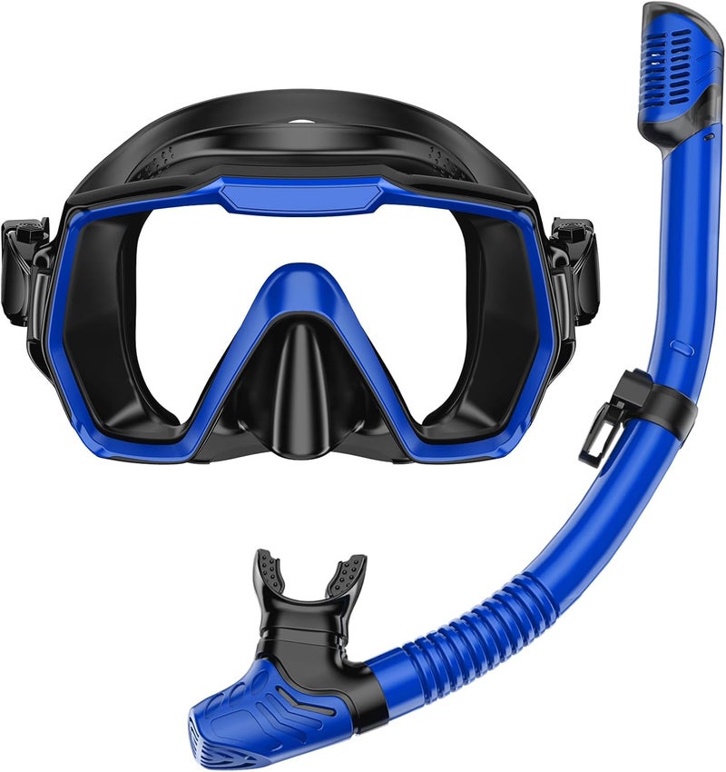 Honlanor Snorkel Set Adults Snorkeling Gear Anti-Leak and Anti-Fog Tempered Glass Lens Panoramic View Swim Mask Dry Top Snorkel Kit for Snorkeling Scuba Diving Swimming Travel with Carry Bag - Image 1